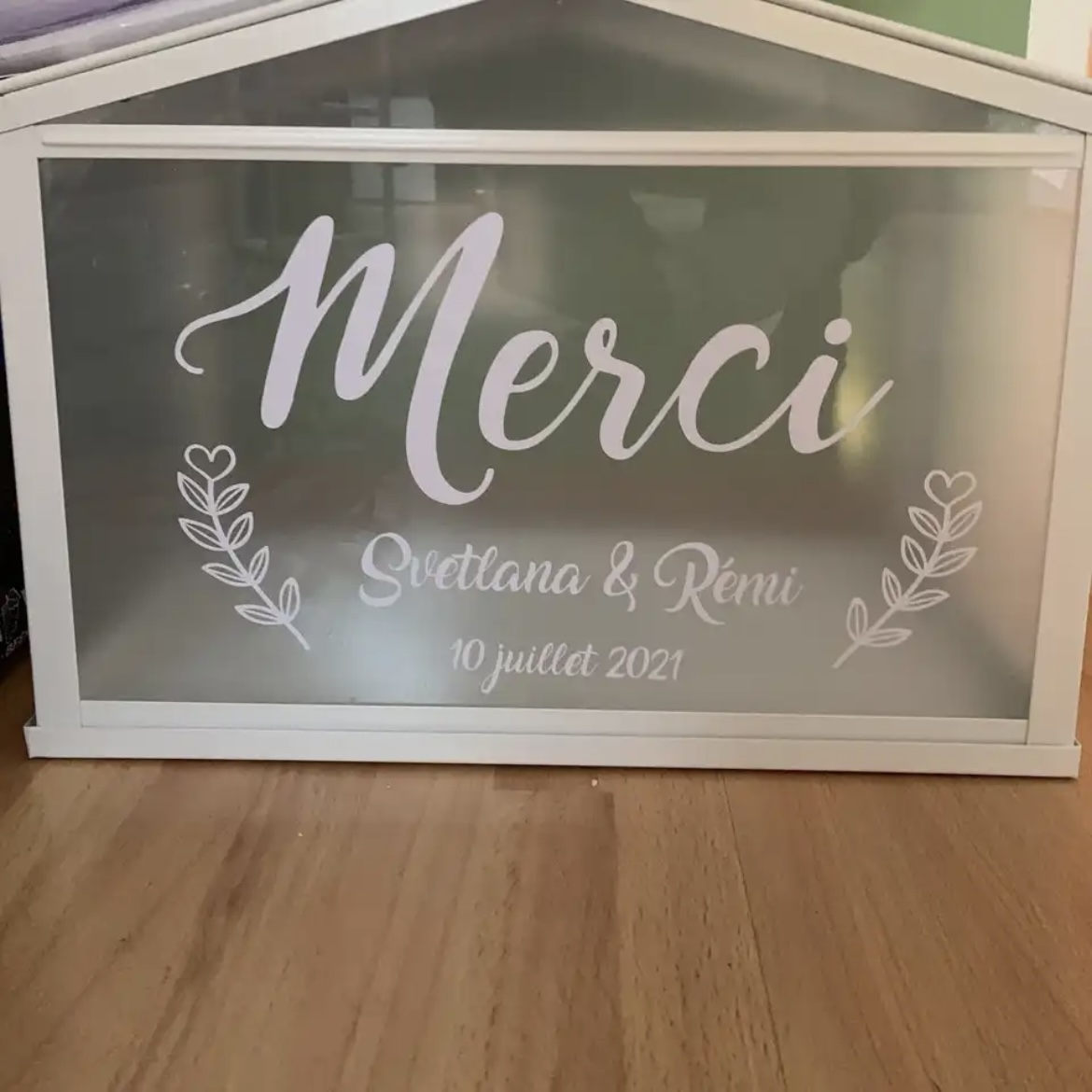 Vinyl Floor Plank - Merci Wedding Decal Custom Name Date
